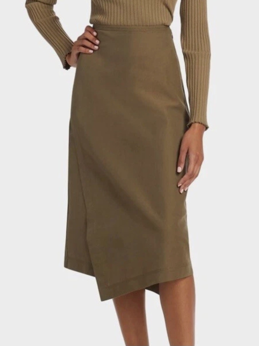 ​Vince Olive Khaki Asymmetric Wrap Midi Skirt Size 10 - Minor Flaw
